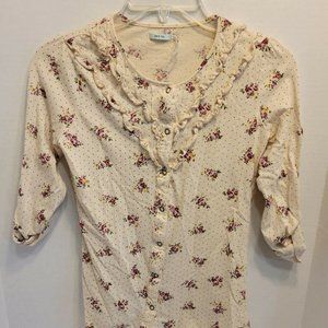 Urban Outfitters Kimchi Blue Cream Floral Top Long-Sleeve - Size XS
